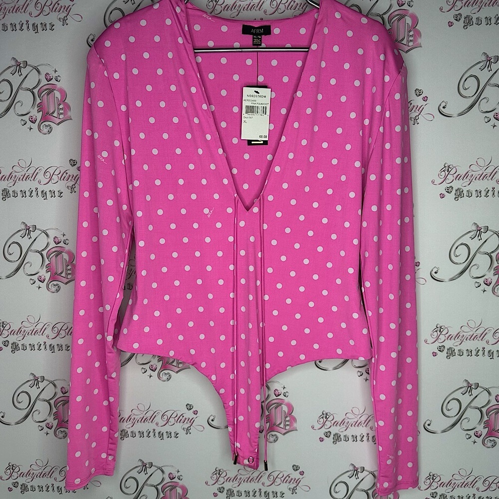 AFRM bodysuit Pink Polka Dot white brand new with tags XL Top stretchy cute